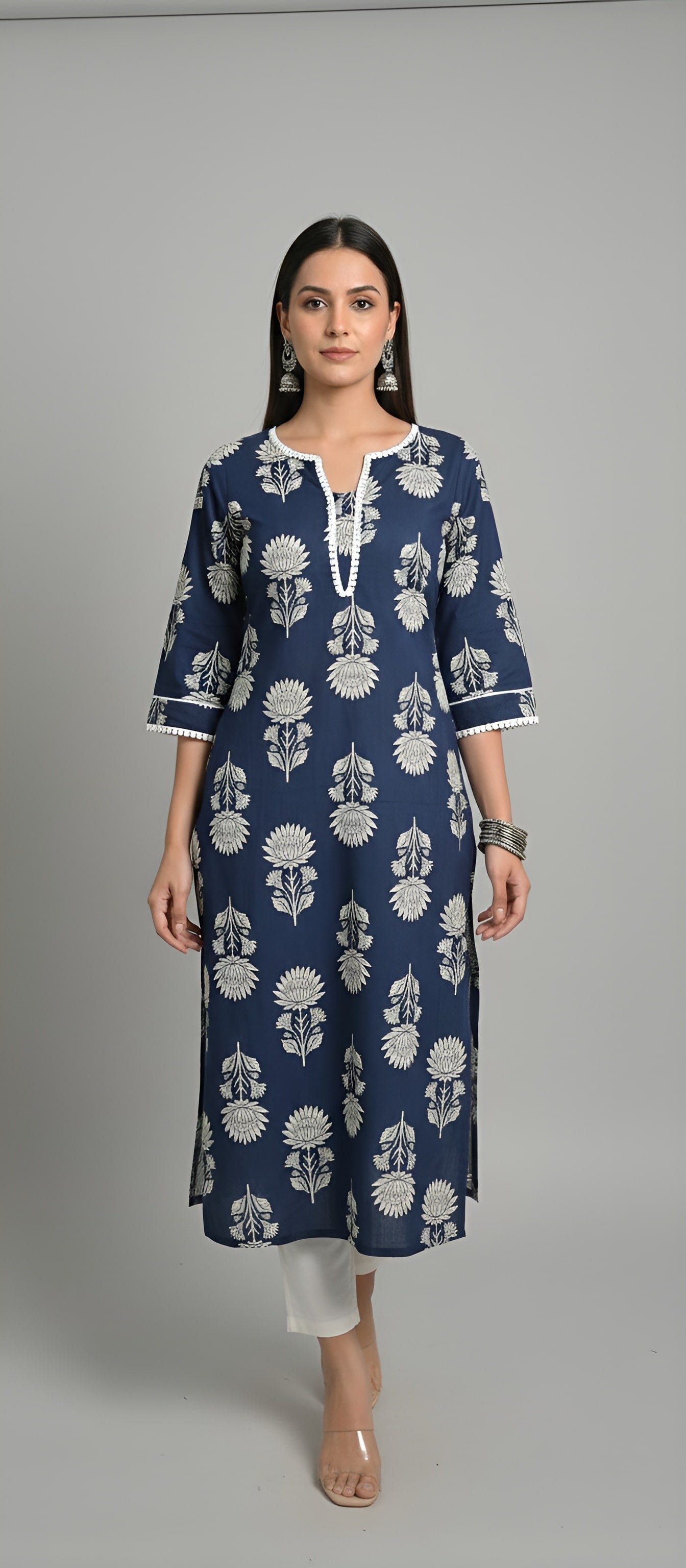 Printed Straight Kurta with Three Quarter Sleeves