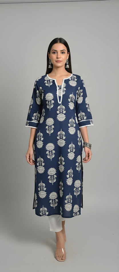 Printed Straight Kurta with Three Quarter Sleeves