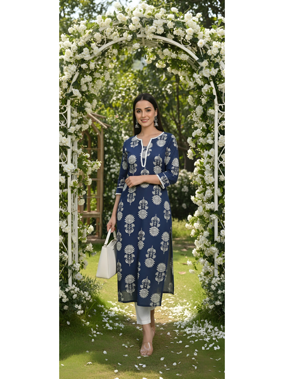 Printed Straight Kurta with Three Quarter Sleeves