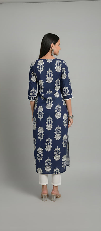 Printed Straight Kurta with Three Quarter Sleeves