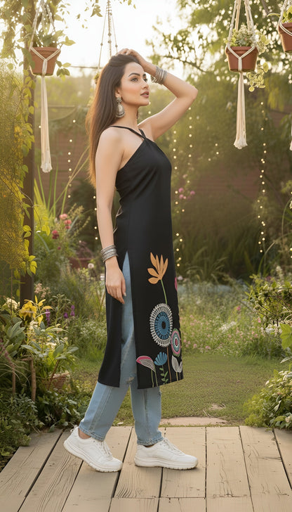 Printed Straight Sleeveless Kurta