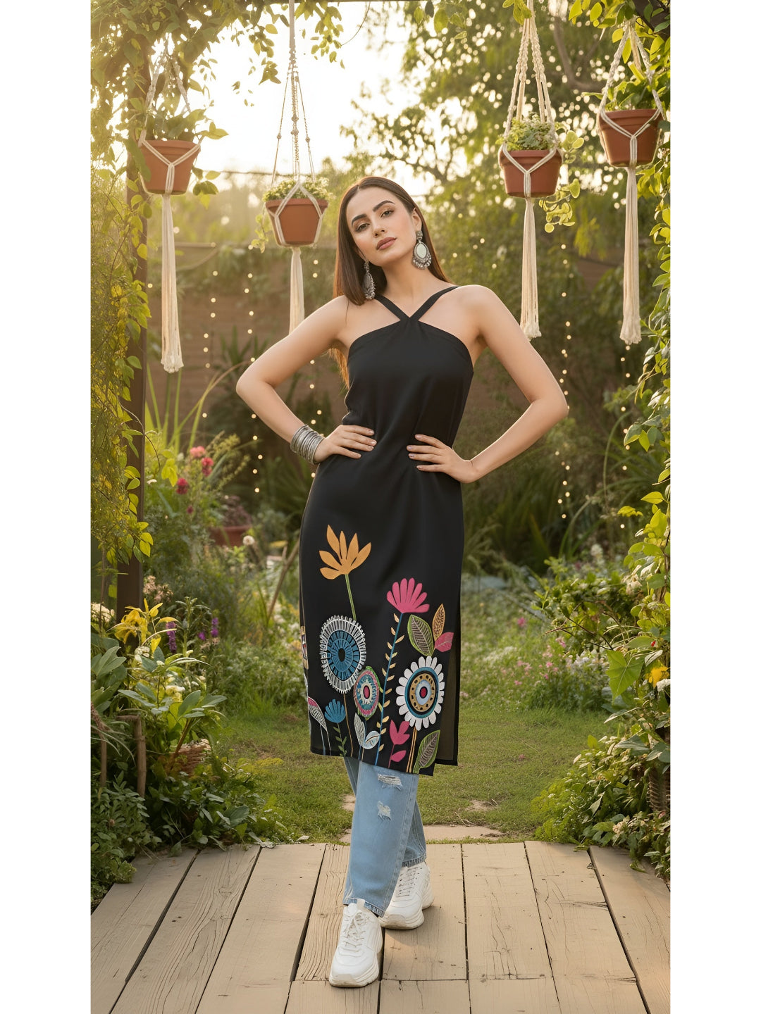 Printed Straight Sleeveless Kurta