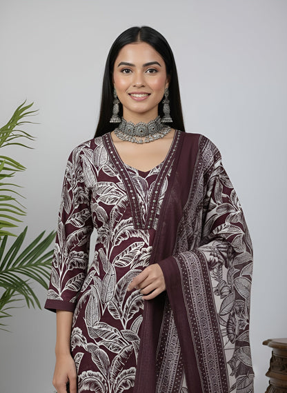 Printed Straight Kurta Set With Dupatta for Women