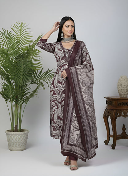 Printed Straight Kurta Set With Dupatta for Women