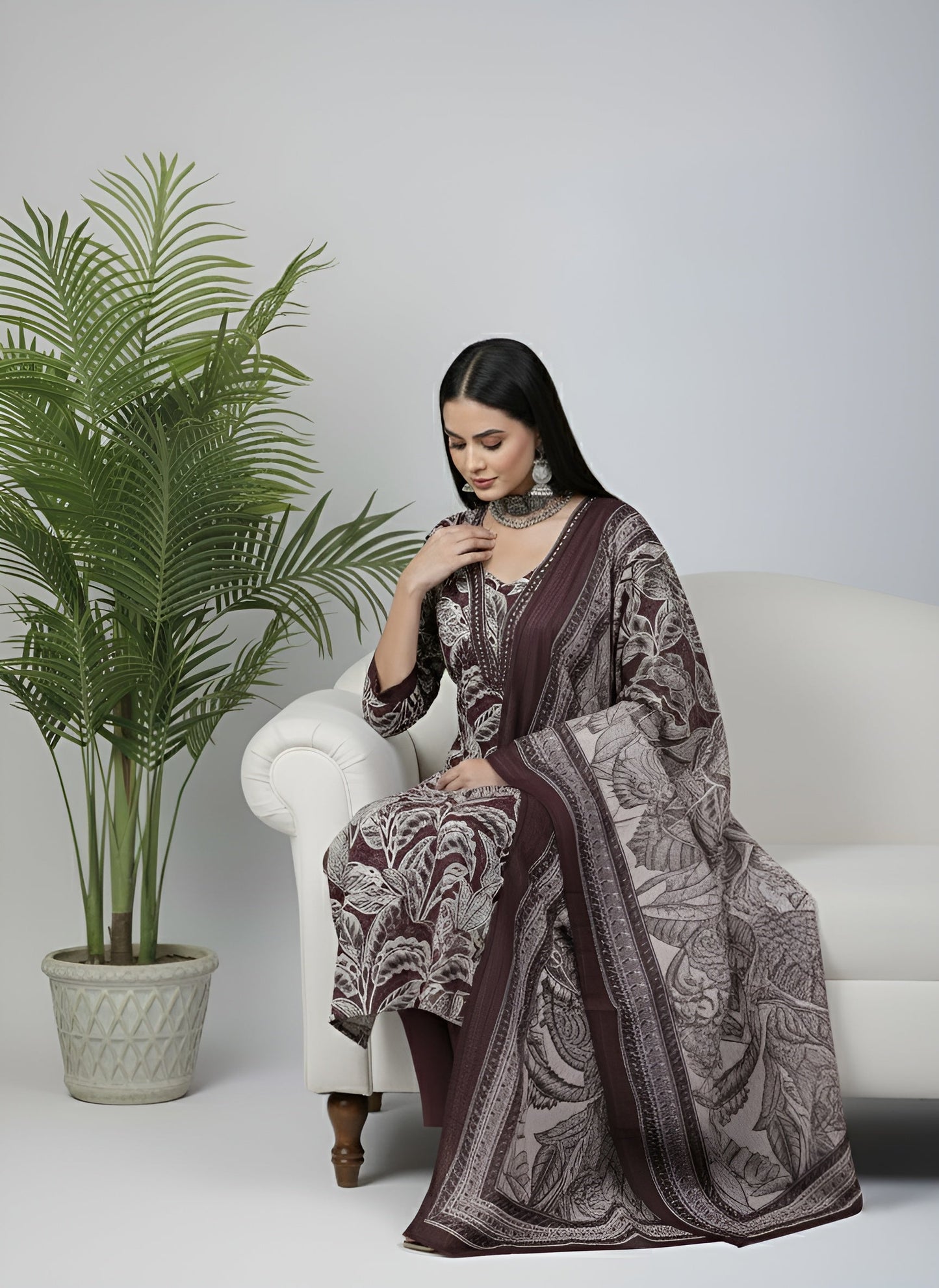 Printed Straight Kurta Set With Dupatta for Women
