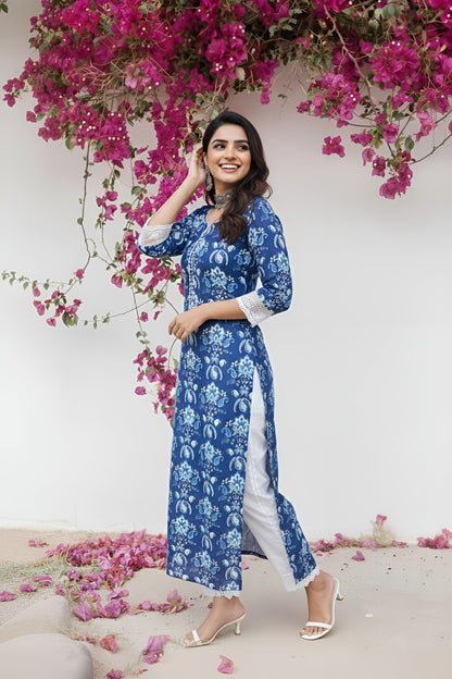 Printed Straight Kurta with Three Quarter Sleeves