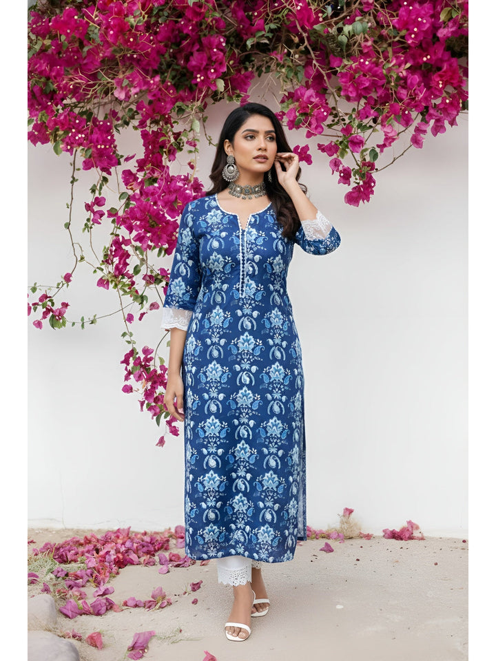 Printed Straight Kurta with Three Quarter Sleeves
