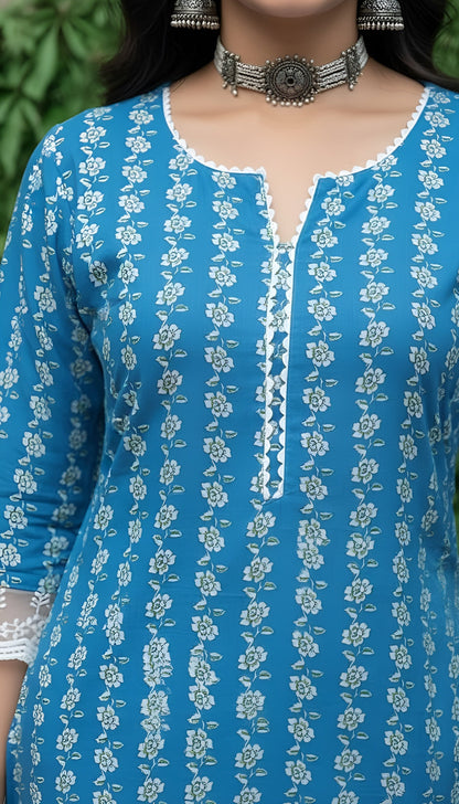 Printed Straight Kurta with Three Quarter Sleeves