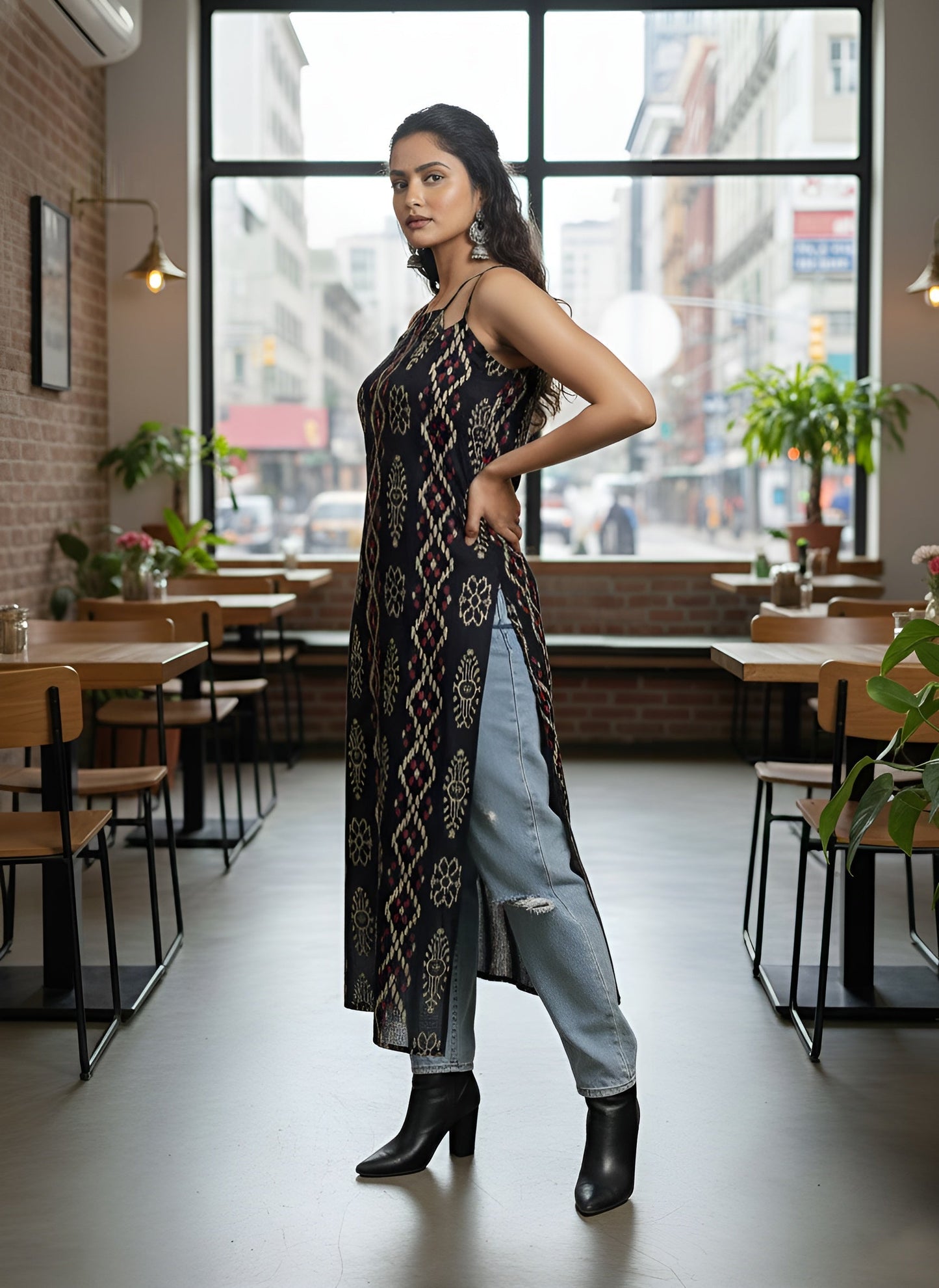 Printed Straight Sleeveless Kurta