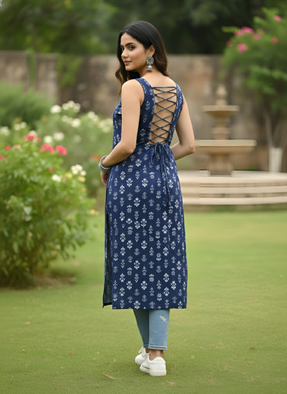 Printed Stylish Back Straight Sleeveless Kurta