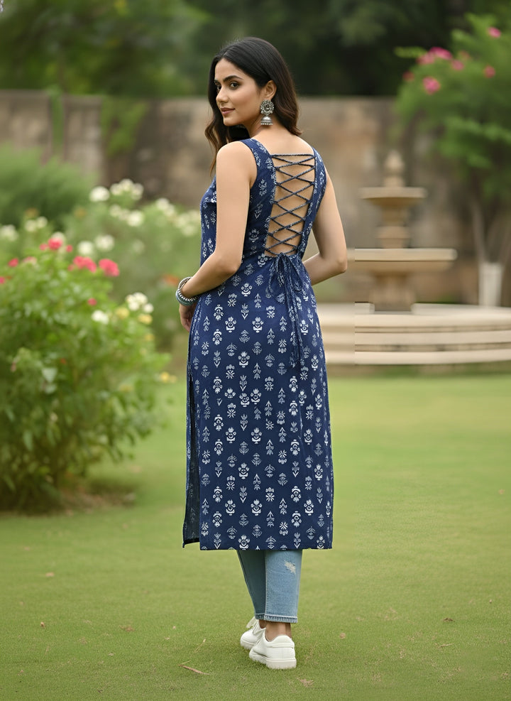 Printed Stylish Back Straight Sleeveless Kurta