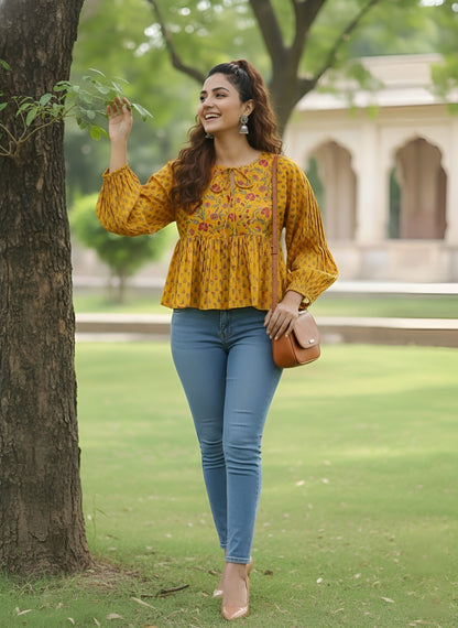 Printed Peplum Crop Top