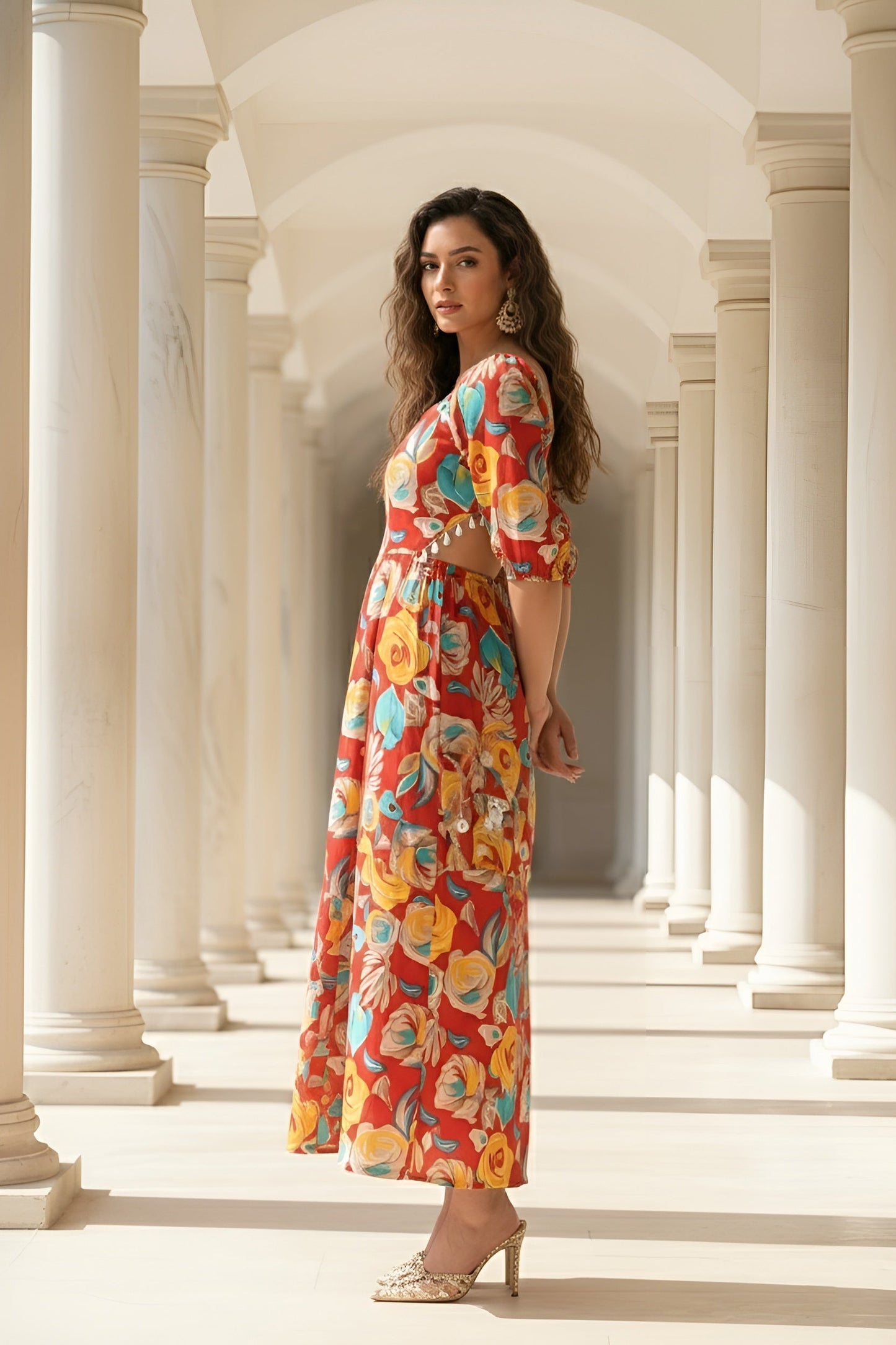 Floral Printed Stylish Back Dress for Women