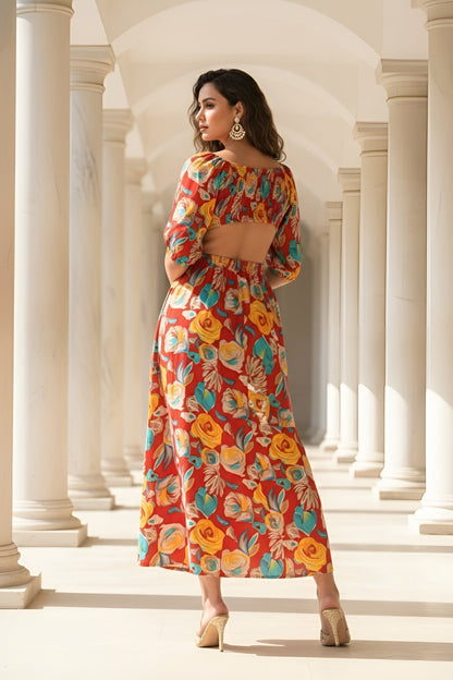 Floral Printed Stylish Back Dress for Women