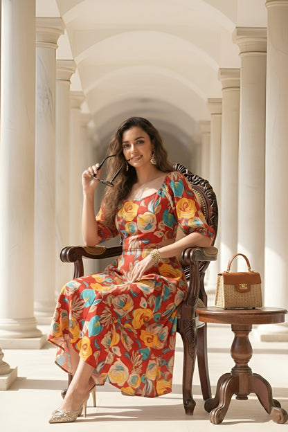 Floral Printed Stylish Back Dress for Women