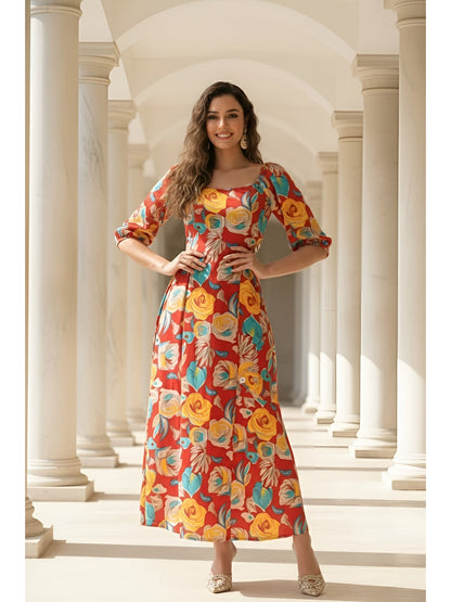 Floral Printed Stylish Back Dress for Women