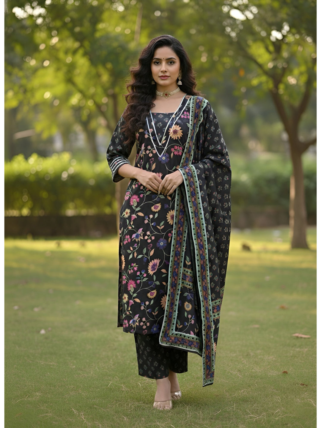 Floral Printed Straight Kurta Set With Dupatta for Women