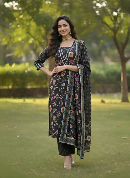 Floral Printed Straight Kurta Set With Dupatta for Women