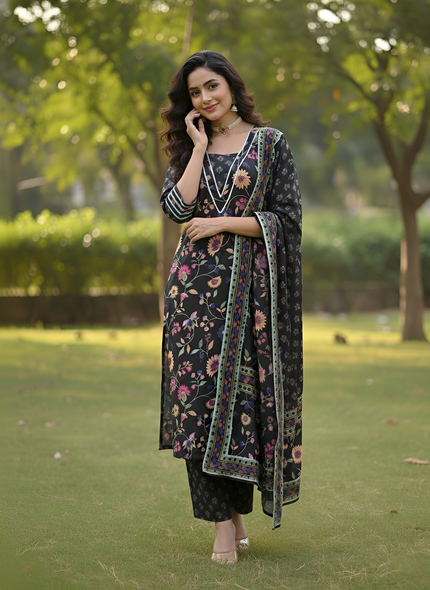 Floral Printed Straight Kurta Set With Dupatta for Women