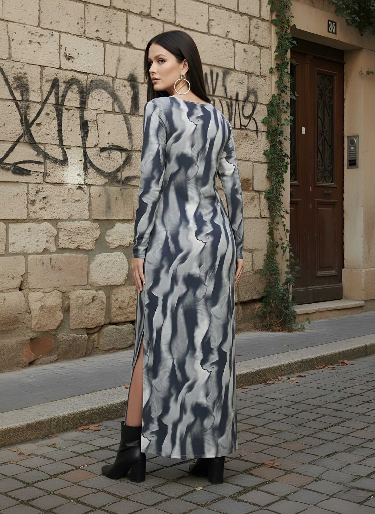 Abstract Printed Bodycon Dress for Women