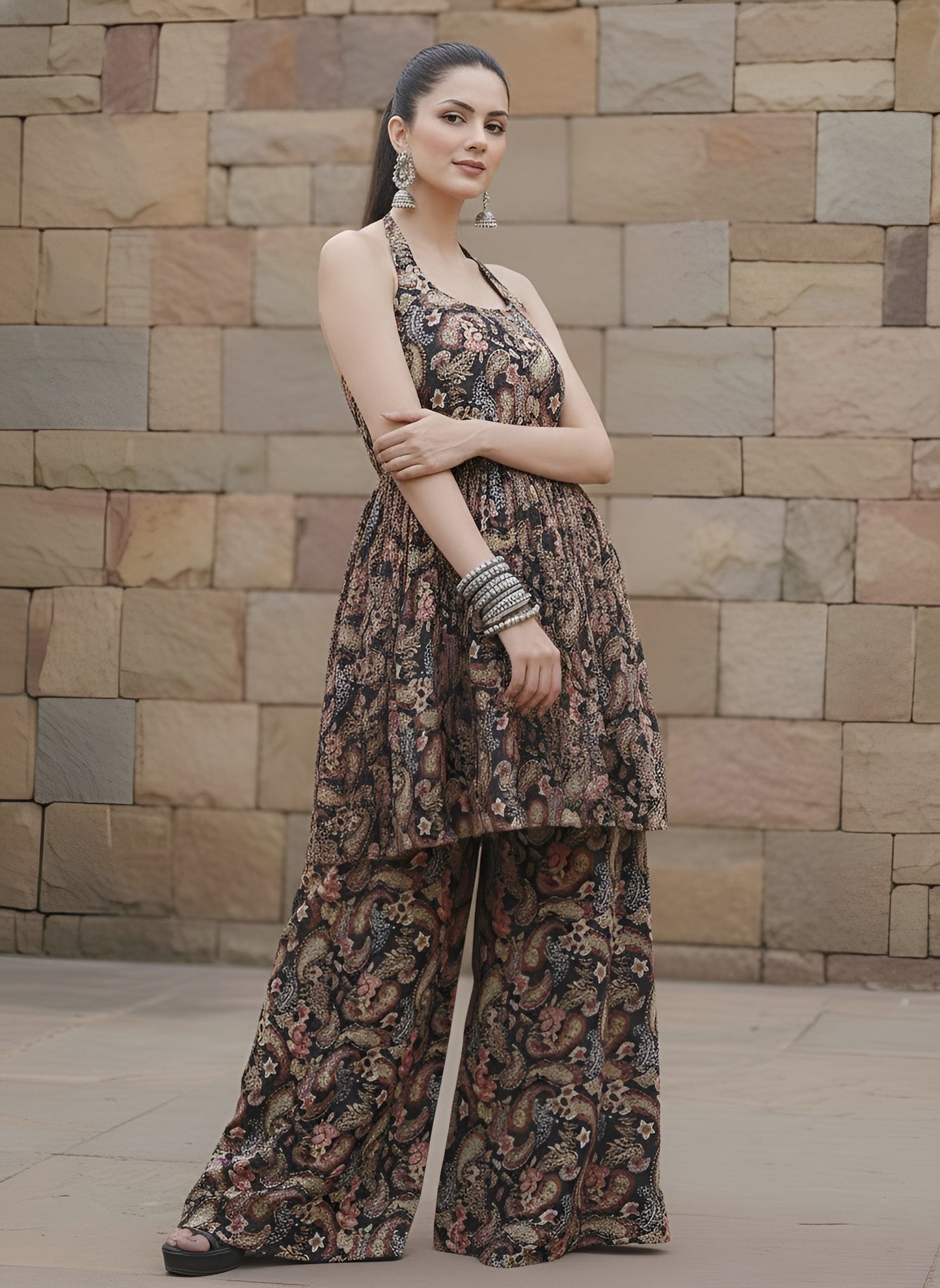 Printed Flared Kurta With Sharara for Women