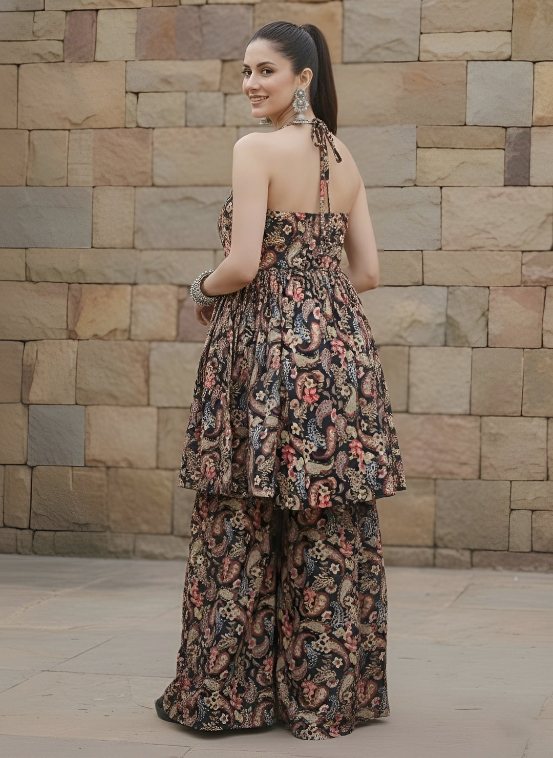Printed Flared Kurta With Sharara for Women