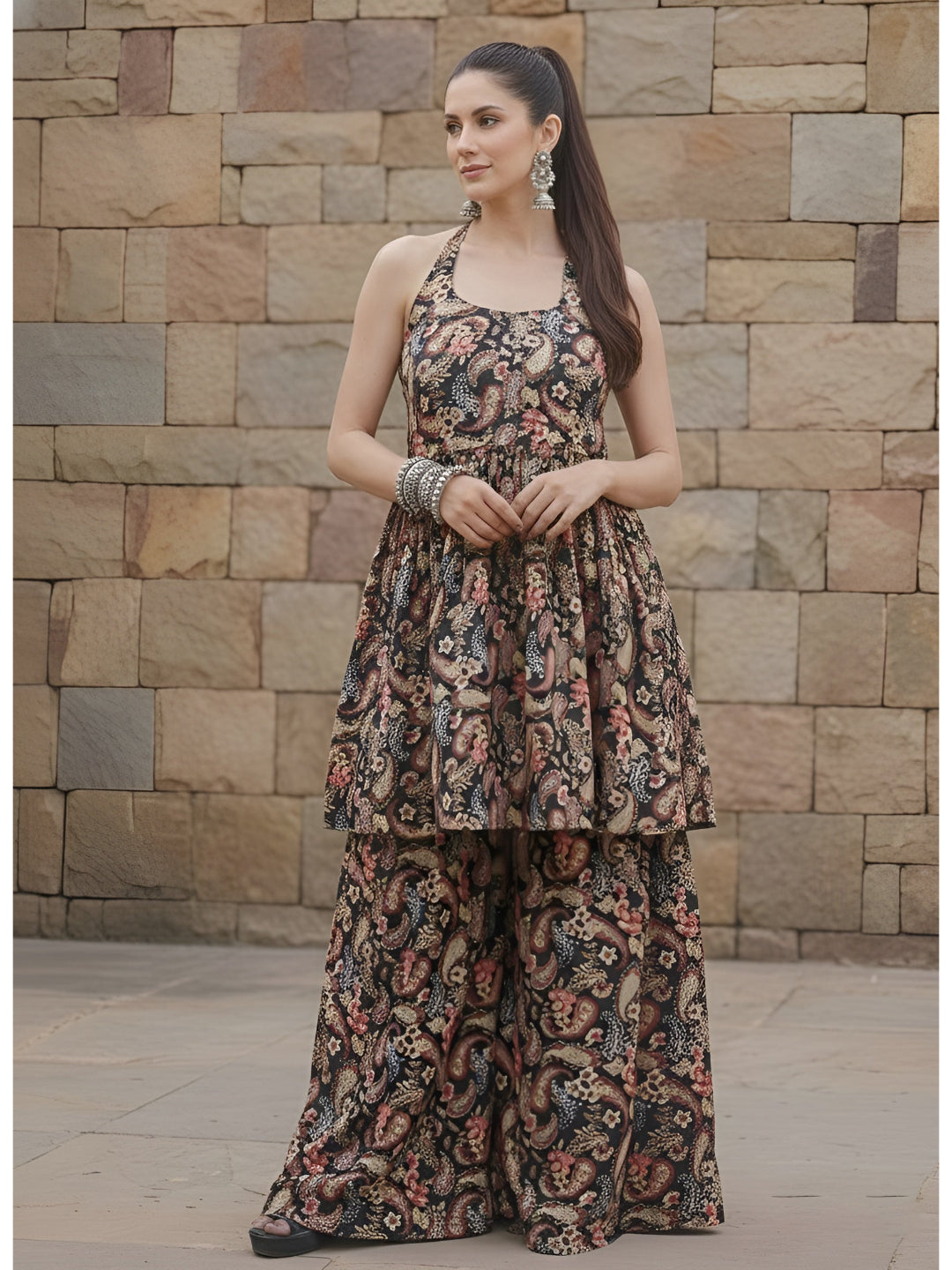 Printed Flared Kurta With Sharara for Women