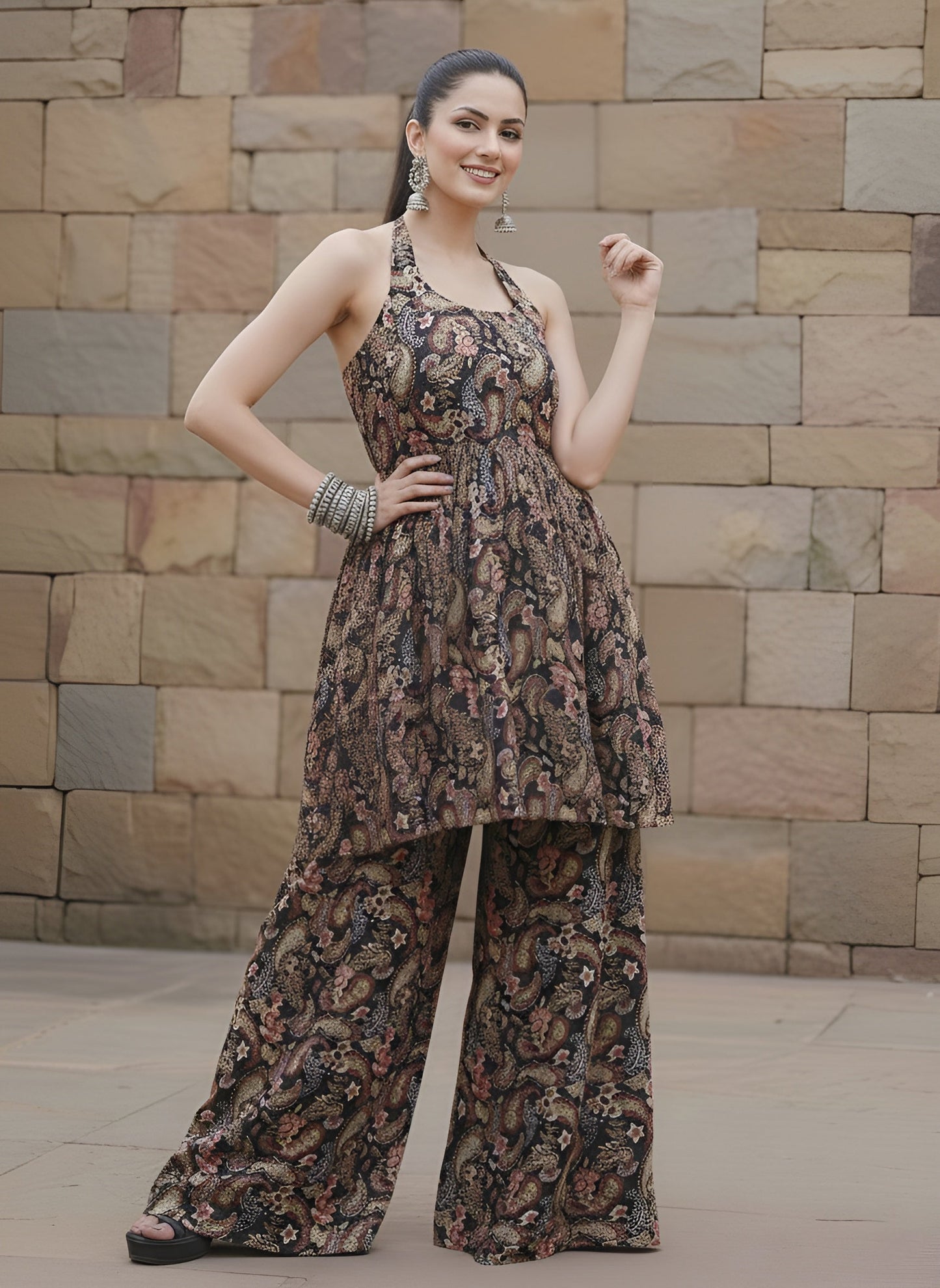 Printed Flared Kurta With Sharara for Women