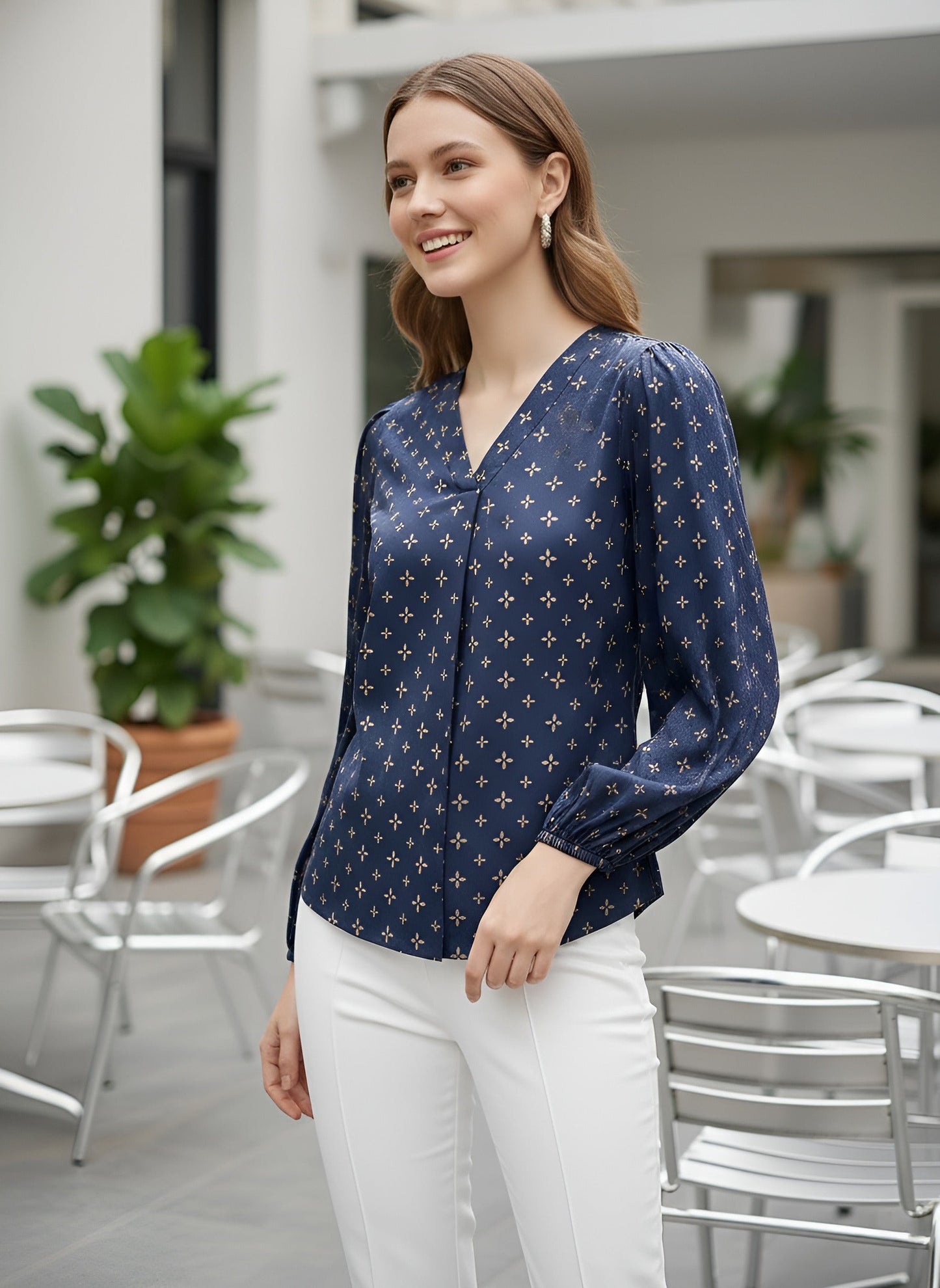 Printed Straight Top With Puff Sleeves