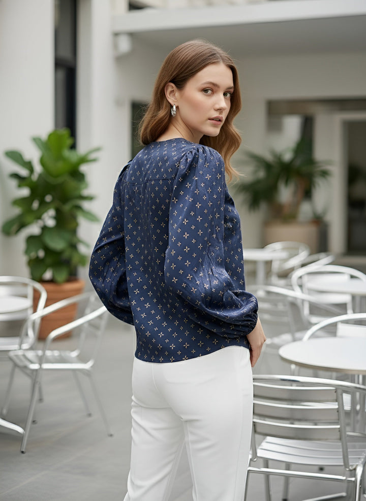 Printed Straight Top With Puff Sleeves