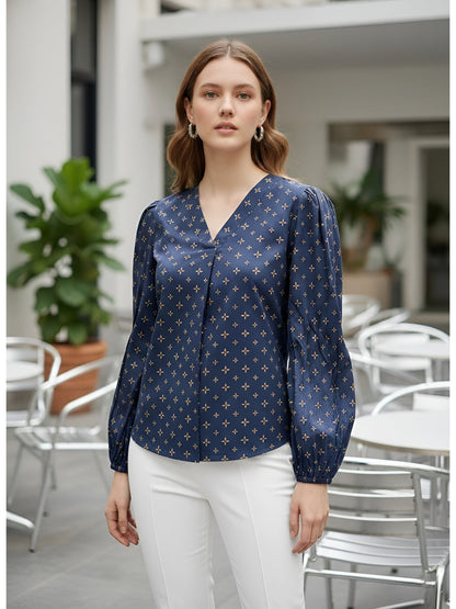 Printed Straight Top With Puff Sleeves