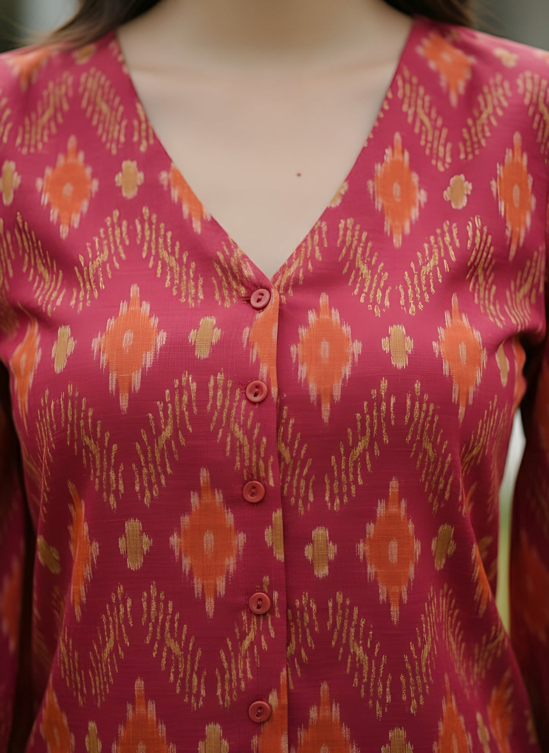 Printed Straight Top With Puff Sleeves
