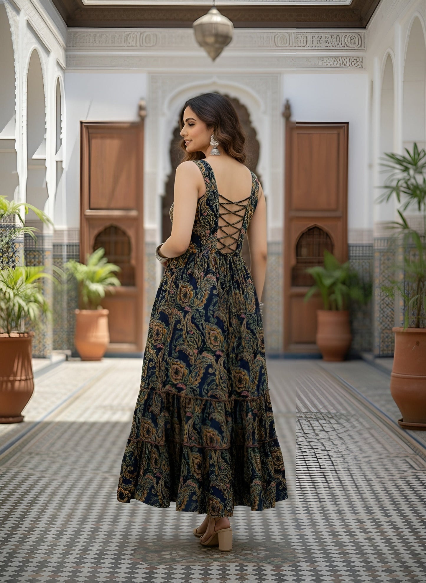 Printed Dress With Stylish Back Design for Women