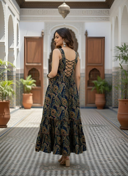 Printed Dress With Stylish Back Design for Women