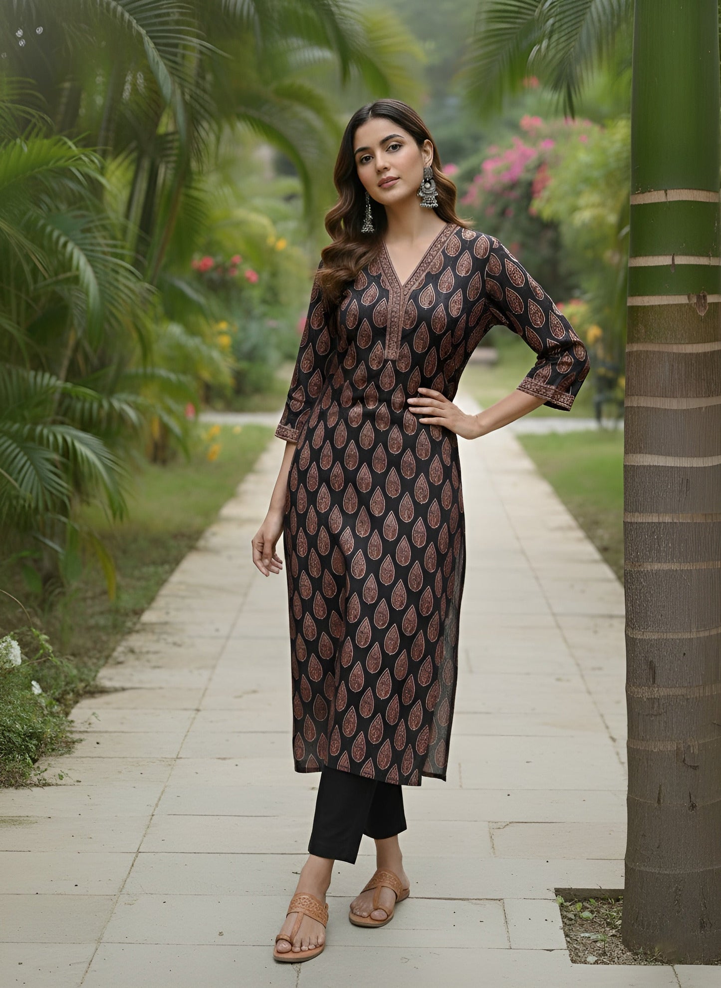 Printed Straight Kurta with Three Quarter Sleeves