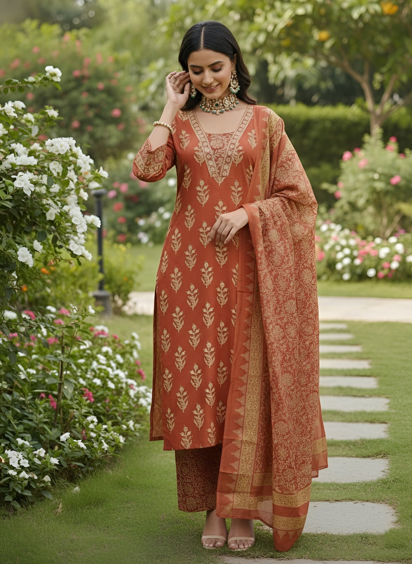 Printed Straight Kurta Set With Dupatta for Women