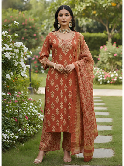 Printed Straight Kurta Set With Dupatta for Women