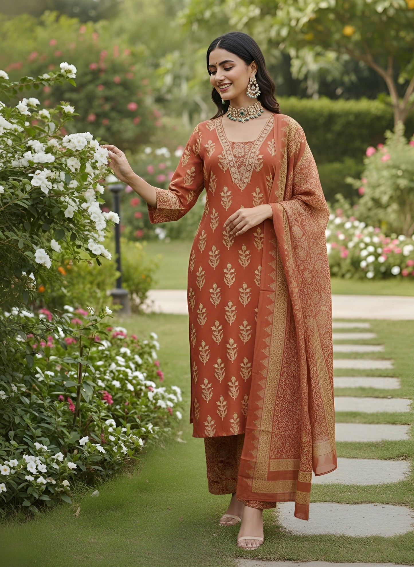 Printed Straight Kurta Set With Dupatta for Women