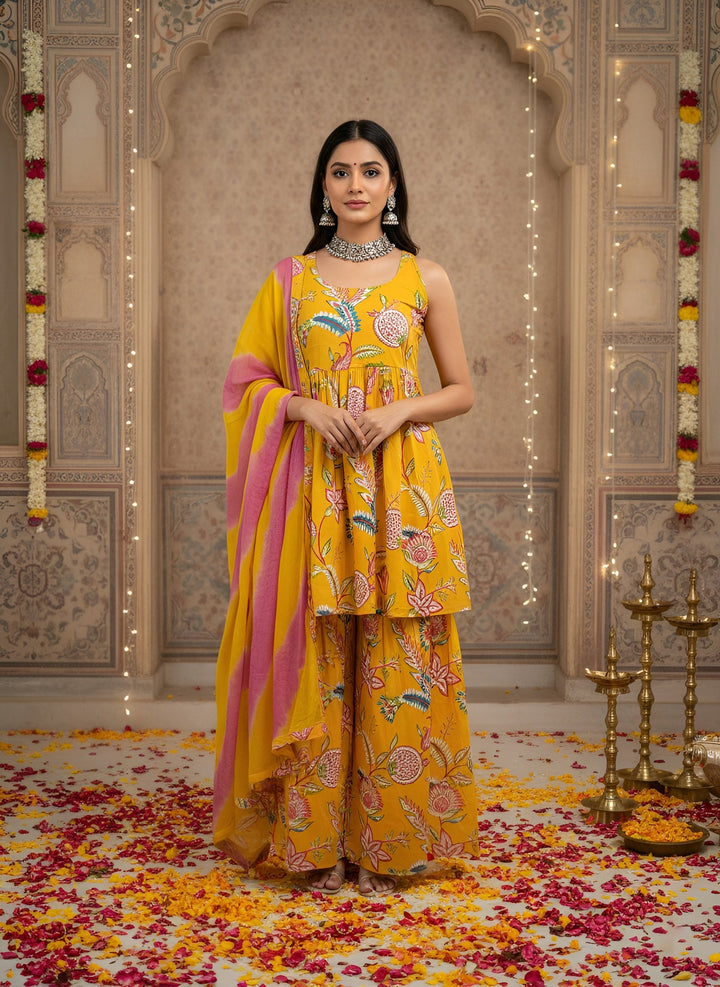 Printed Flared Kurta Set With Dupatta