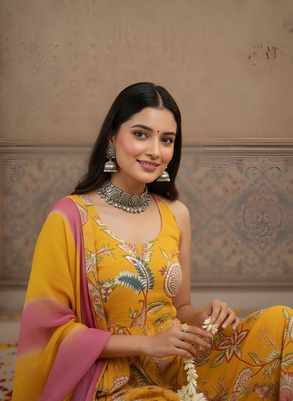 Printed Flared Kurta Set With Dupatta