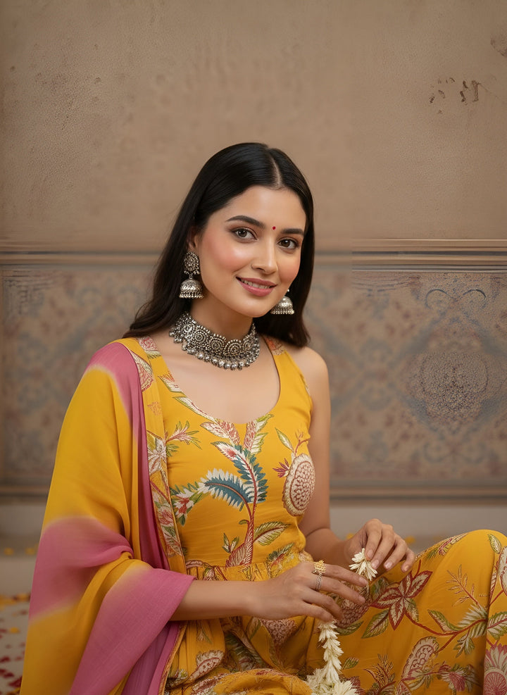 Printed Flared Kurta Set With Dupatta