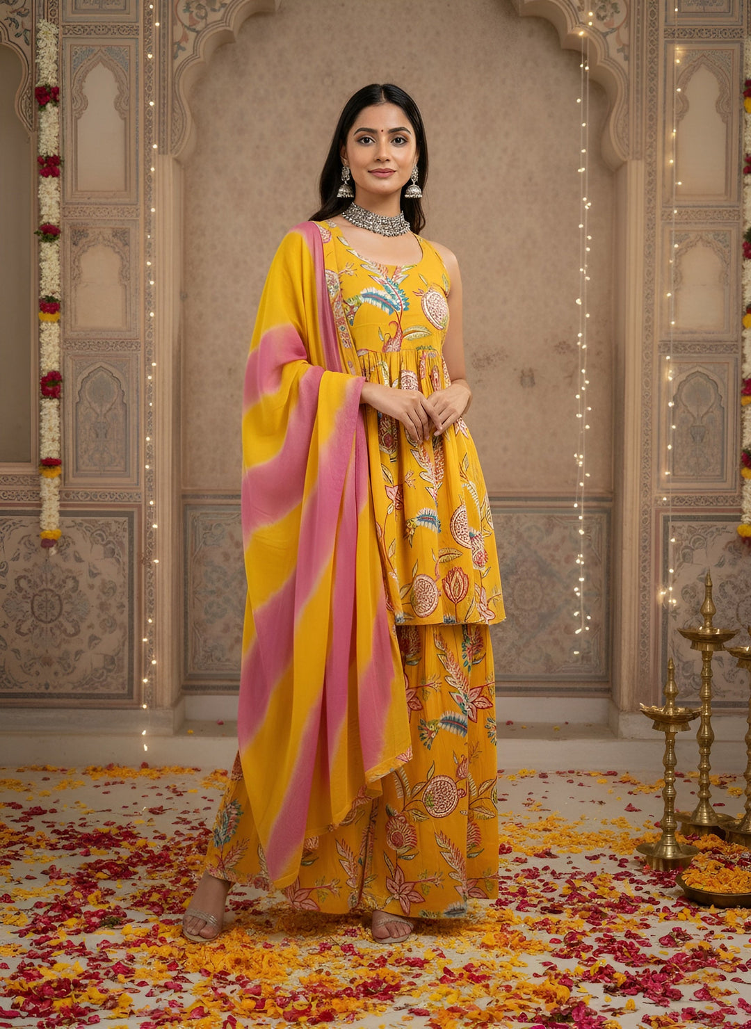 Printed Flared Kurta Set With Dupatta