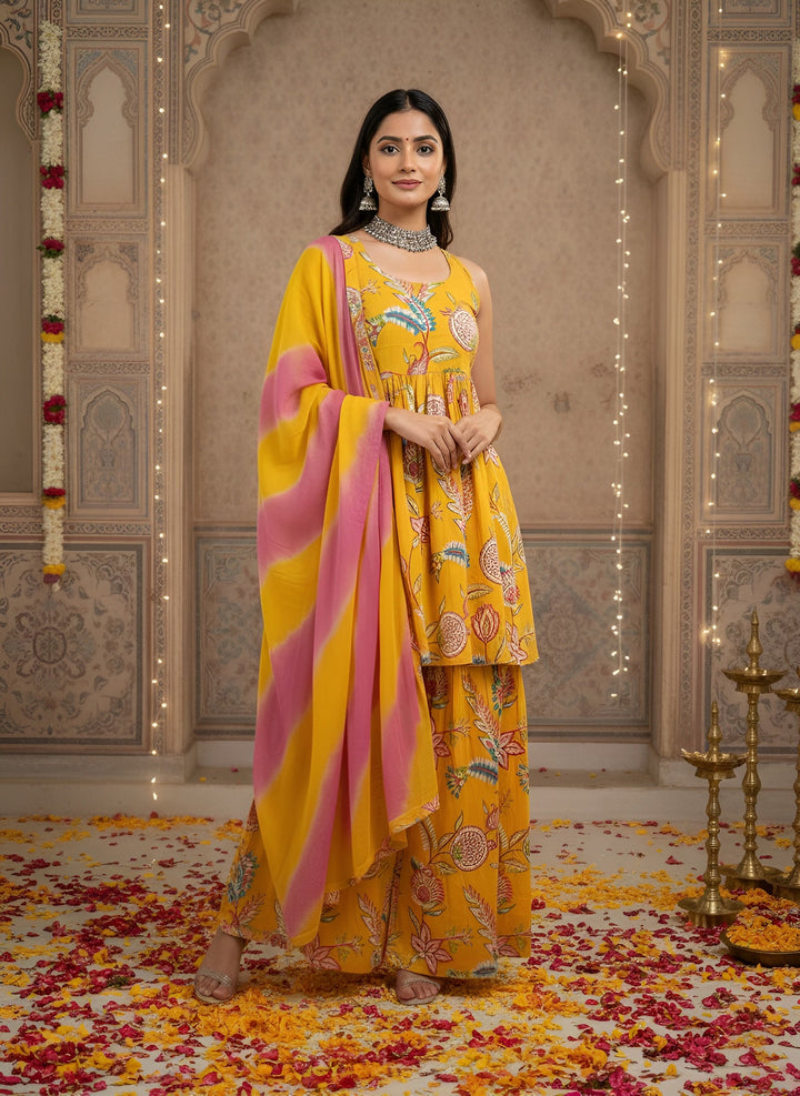 Printed Flared Kurta Set With Dupatta