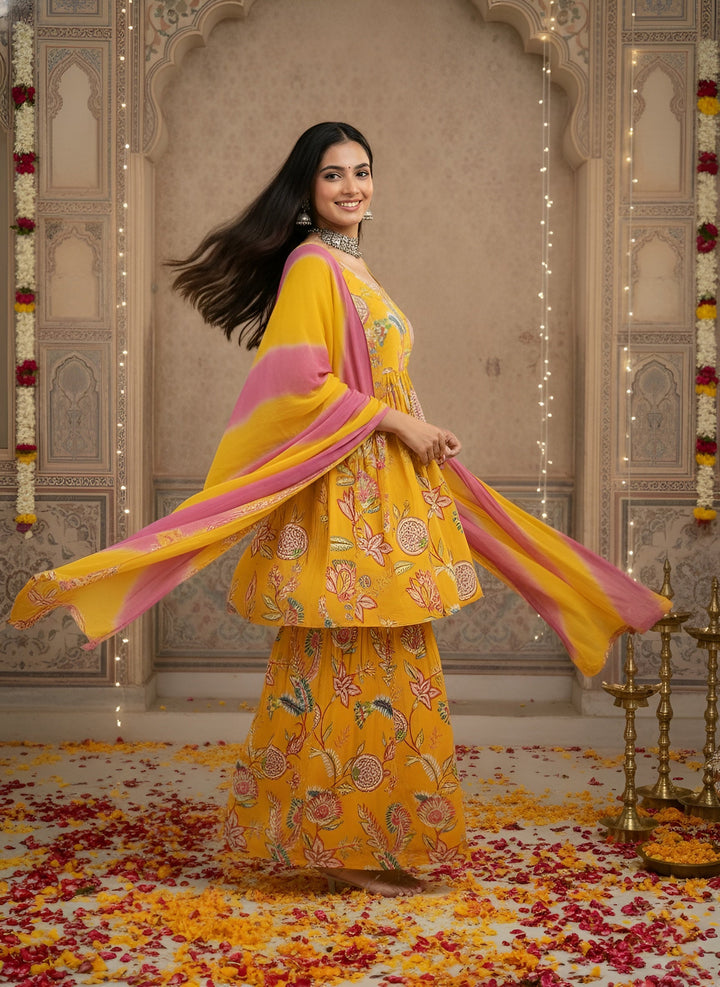 Printed Flared Kurta Set With Dupatta