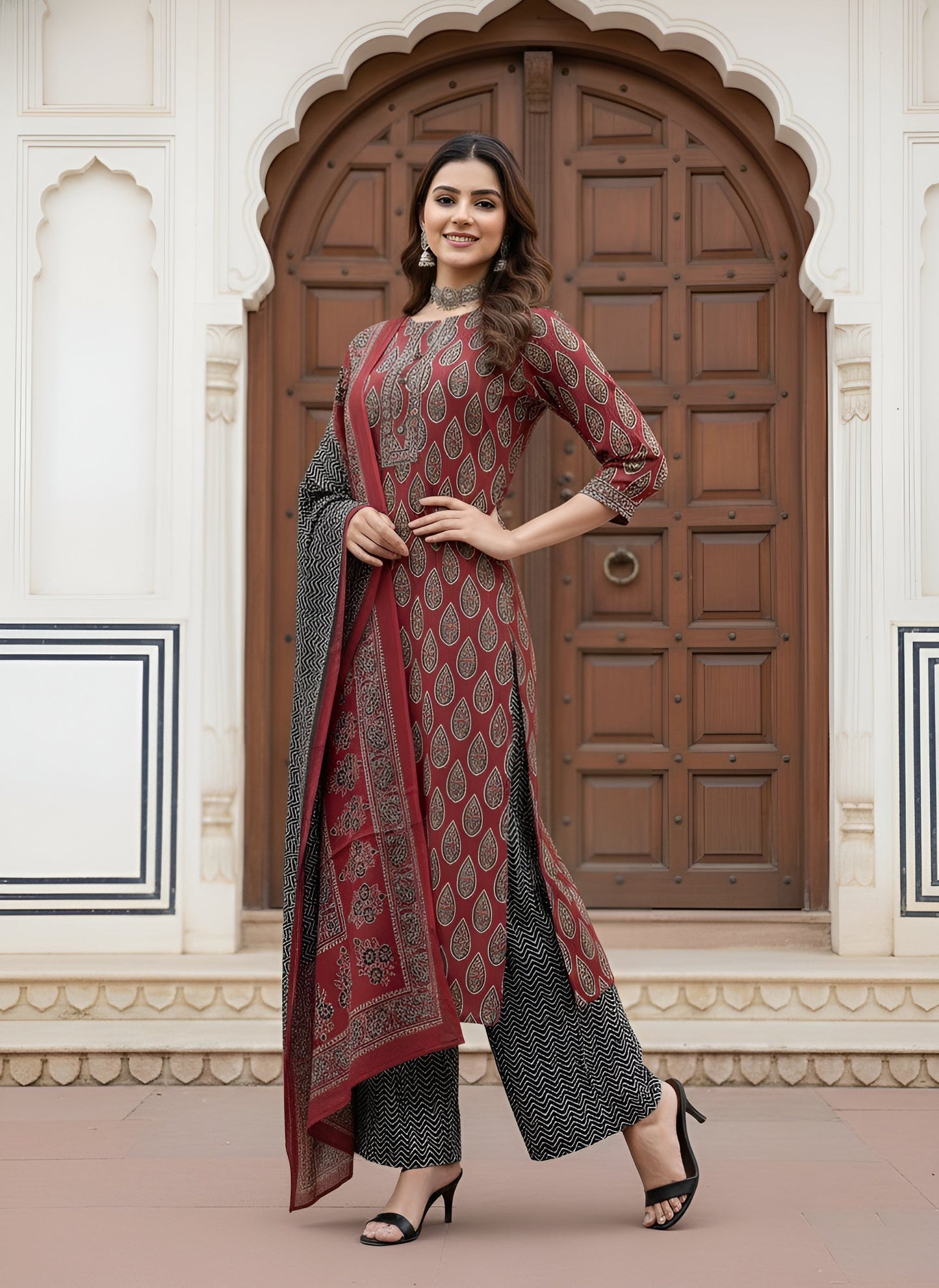 Printed Straight Kurta Set With Dupatta for Women