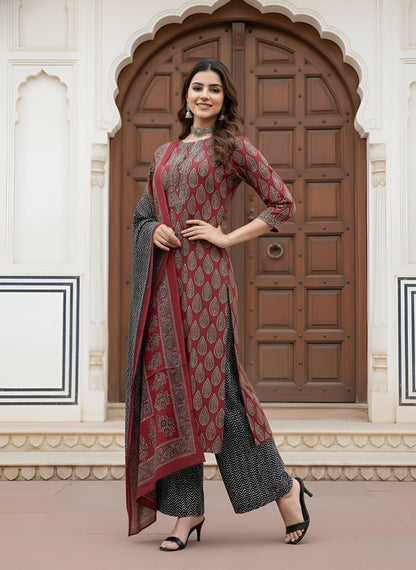 Printed Straight Kurta Set With Dupatta for Women