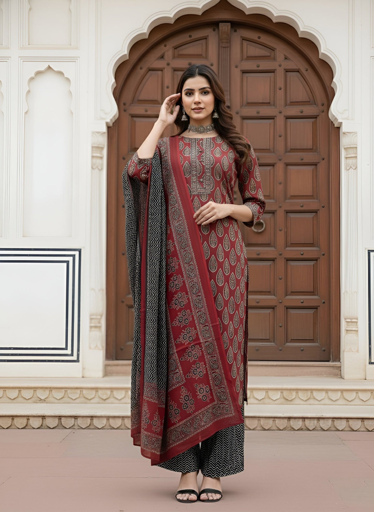 Printed Straight Kurta Set With Dupatta for Women