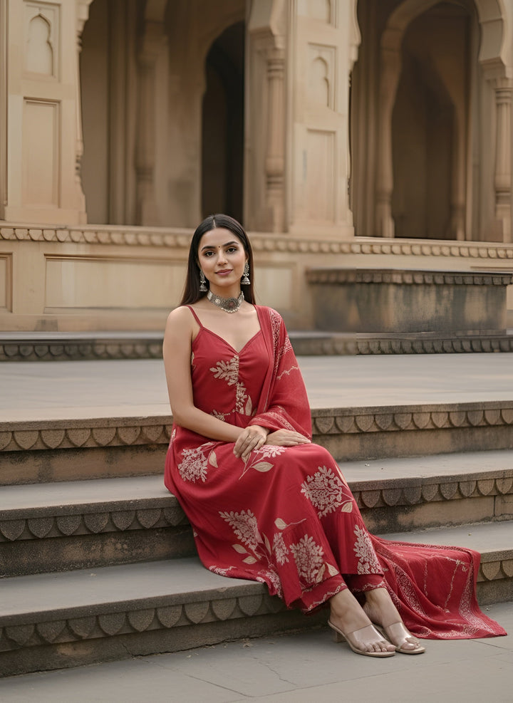 Printed Straight Kurta Set With Dupatta for Women
