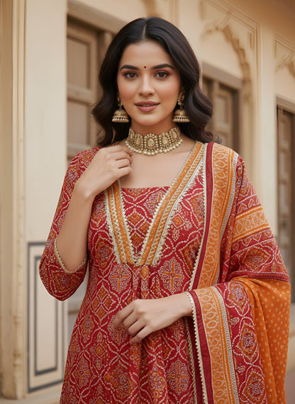 Printed Straight Kurta Set With Dupatta for Women