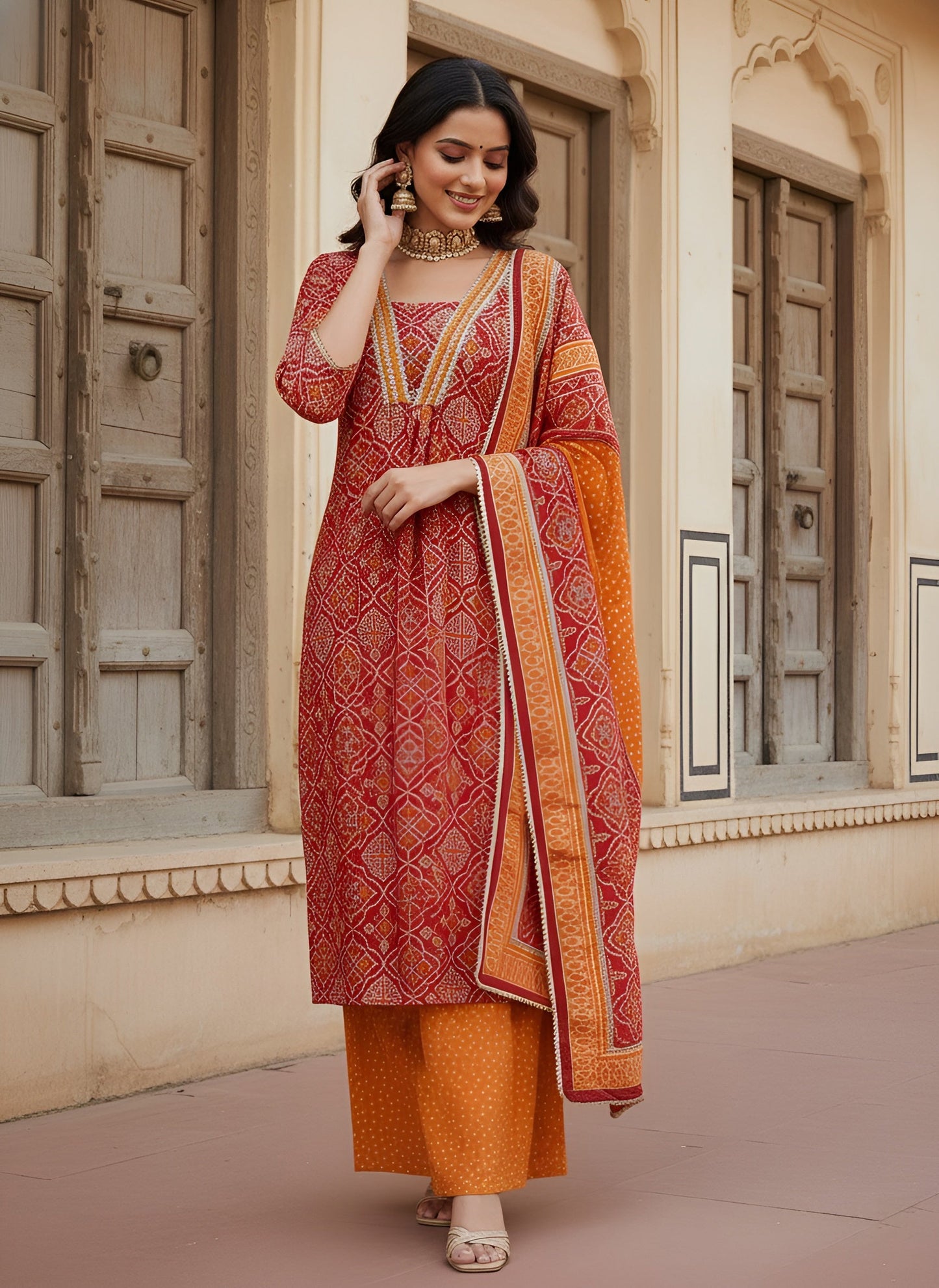 Printed Straight Kurta Set With Dupatta for Women